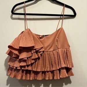 Zara ruffle pleated spaghetti strap crop top